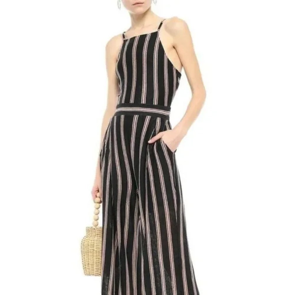 Joie Black Striped Jumpsuit With Tie Back